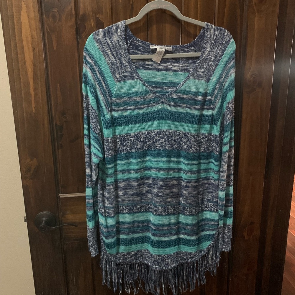 Striped Blue and Green Women's Sweater